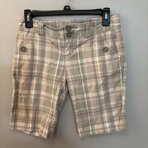 Y2K Hollister Gray Sage Plaid Bermuda Shorts Low Rise Size 1 Grunge
